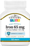 21st Century Iron 65mg Supplement - 120 Tablets - Energy & Red Blood Cell Support