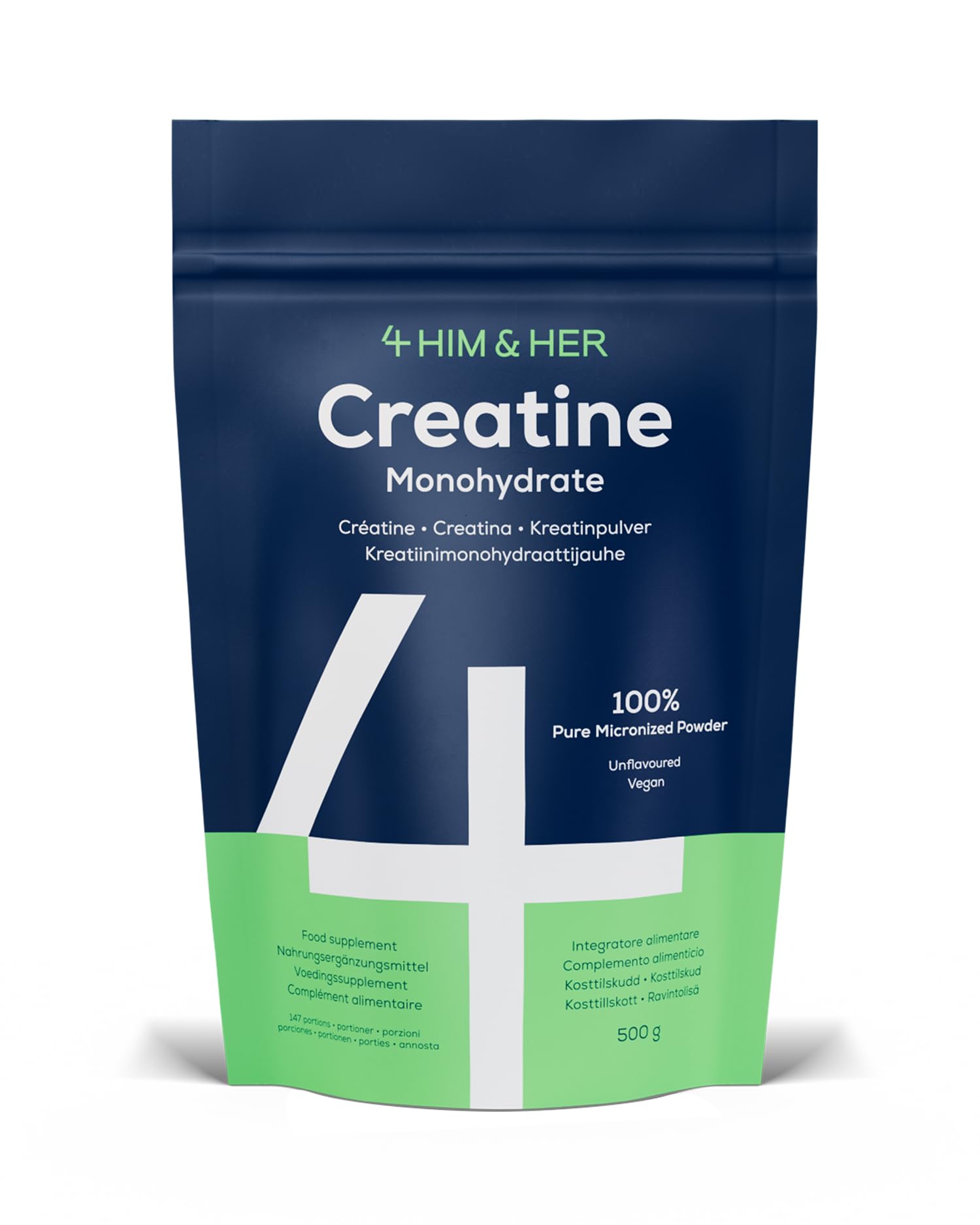 4 HIM & HER Creatine Monohydrate Powder 500g - 99.9% Pure, 147 Servings