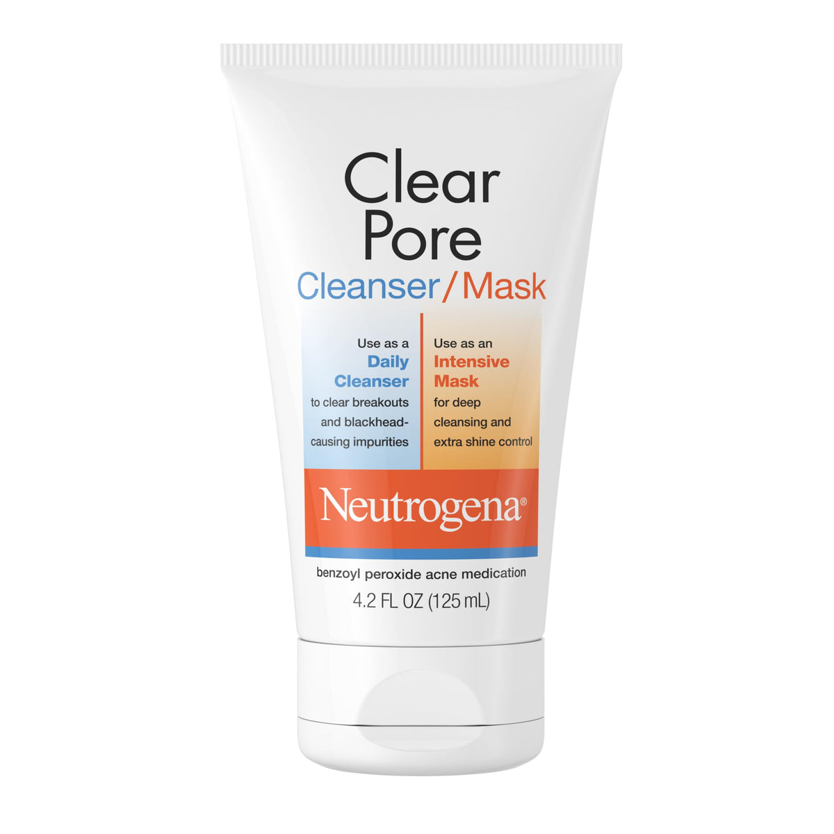 Neutrogena Clear Pore 2-in-1 Facial Cleanser & Face Mask with Kaolin, Bentonite Clay & 3.5% Benzoyl Peroxide, 4.2 fl. oz, 3 Pack