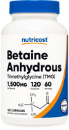 Nutricost Betaine Anhydrous Capsules - 1500mg - 750mg Per Cap - 120 Capsules - Gluten-Free & Non-GMO