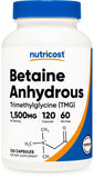 Nutricost Betaine Anhydrous Capsules - 1500mg - 750mg Per Cap - 120 Capsules - Gluten-Free & Non-GMO
