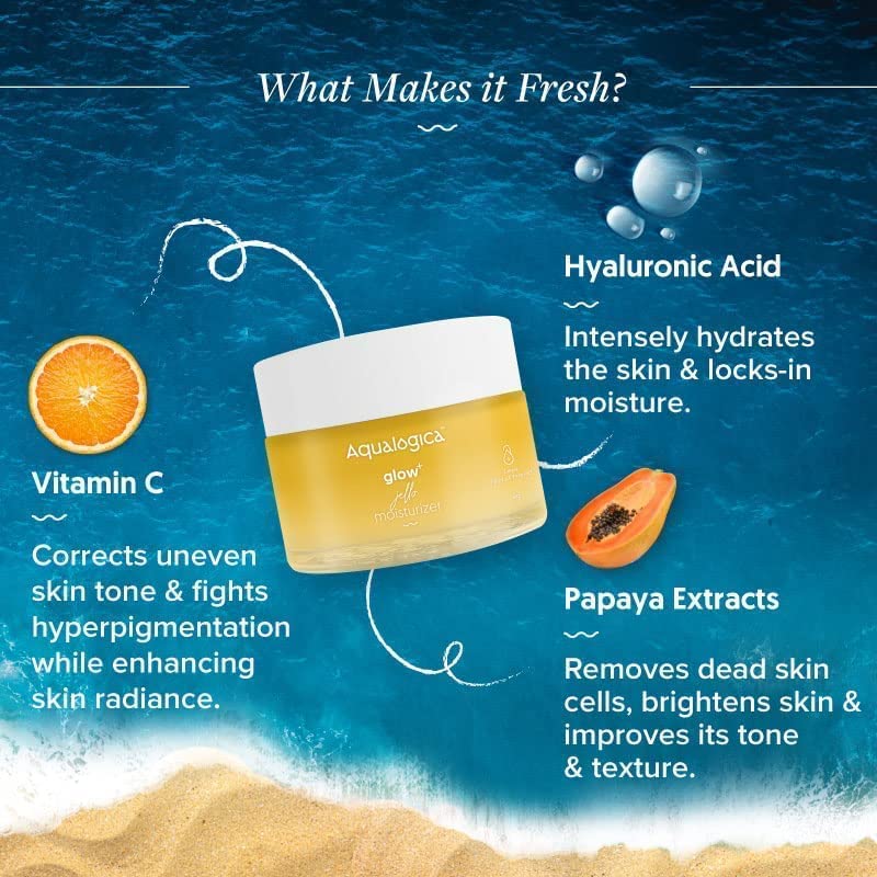 Aqualogica Glow+ Jello Moisturiser – Vitamin C, Papaya & Hyaluronic Acid Hydrating Gel 50g