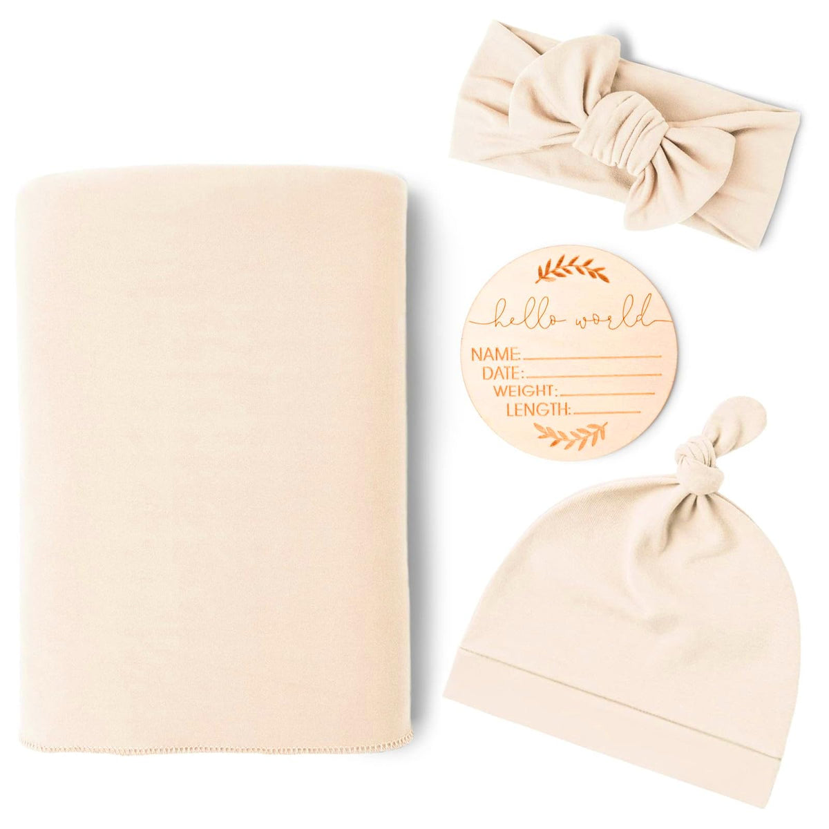 Soft & Skin-Friendly Baby Swaddle Blanket & Headband Set - Neutral White