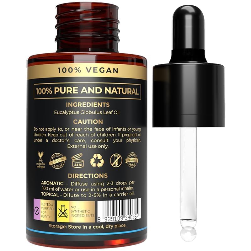 Pure Eucalyptus Essential Oil - Therapeutic Grade for Aromatherapy & Steam Inhalation | 100% Natural