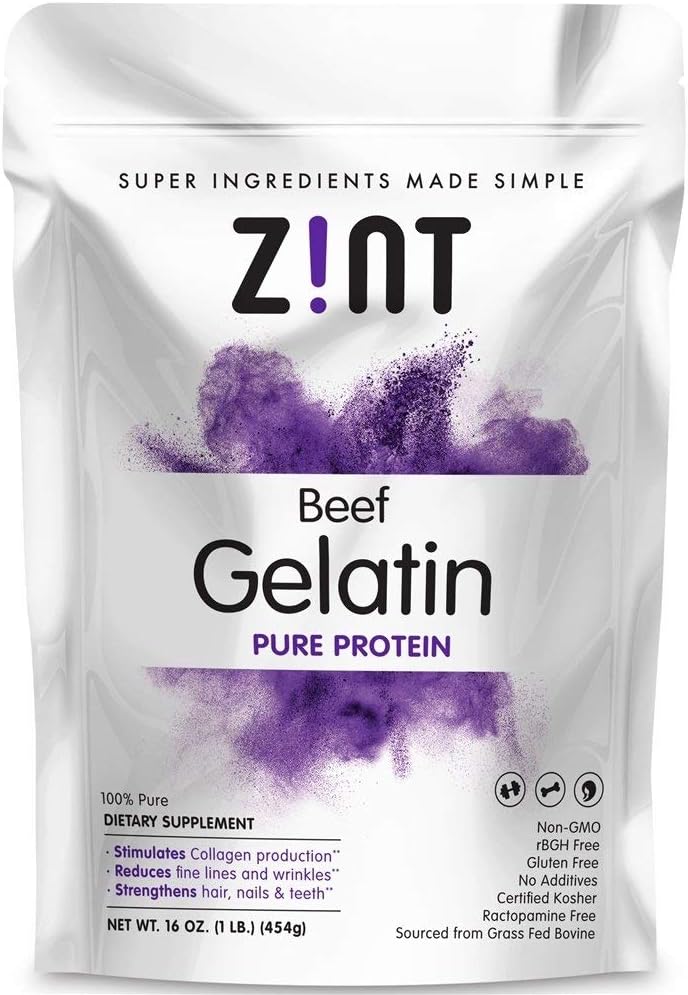 Zint Pure Beef Gelatin Powder - Unflavored Protein for Gut & Joint Support, 16oz