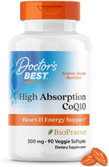 Doctor's Best High Absorption CoQ10 with BioPerine, Heart Health & Energy Production, Naturally Fermented, Vegetarian, Gluten Free, 300 mg, 90 Veggie Softgels