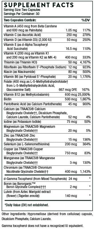 THORNE Basic Nutrients 2/Day - Comprehensive Daily Multivitamin with Optimal Bioavailability - Vitamin & Mineral Formula - Gluten, Dairy & Soy-Free - 60 Capsules - 30 Servings