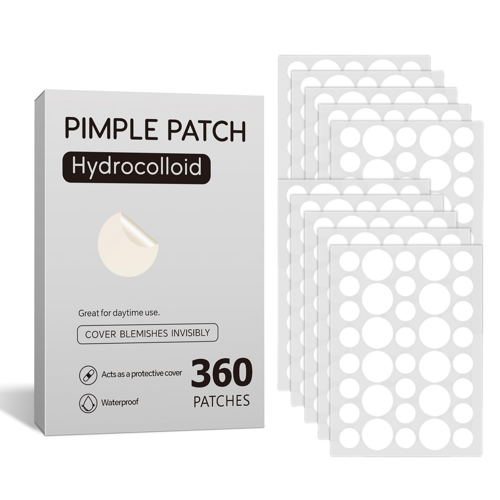 360-Pack Hydrocolloid Pimple Patches - Invisible & Waterproof Acne Spot Treatment Covers
