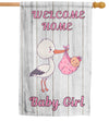LUIVU Double Sided 'Welcome Home Baby Girl' Stork Garden Flag (12x18 Inches)