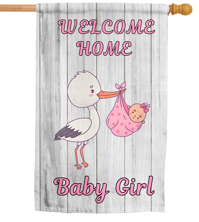 LUIVU Double Sided 'Welcome Home Baby Girl' Stork Garden Flag (12x18 Inches)