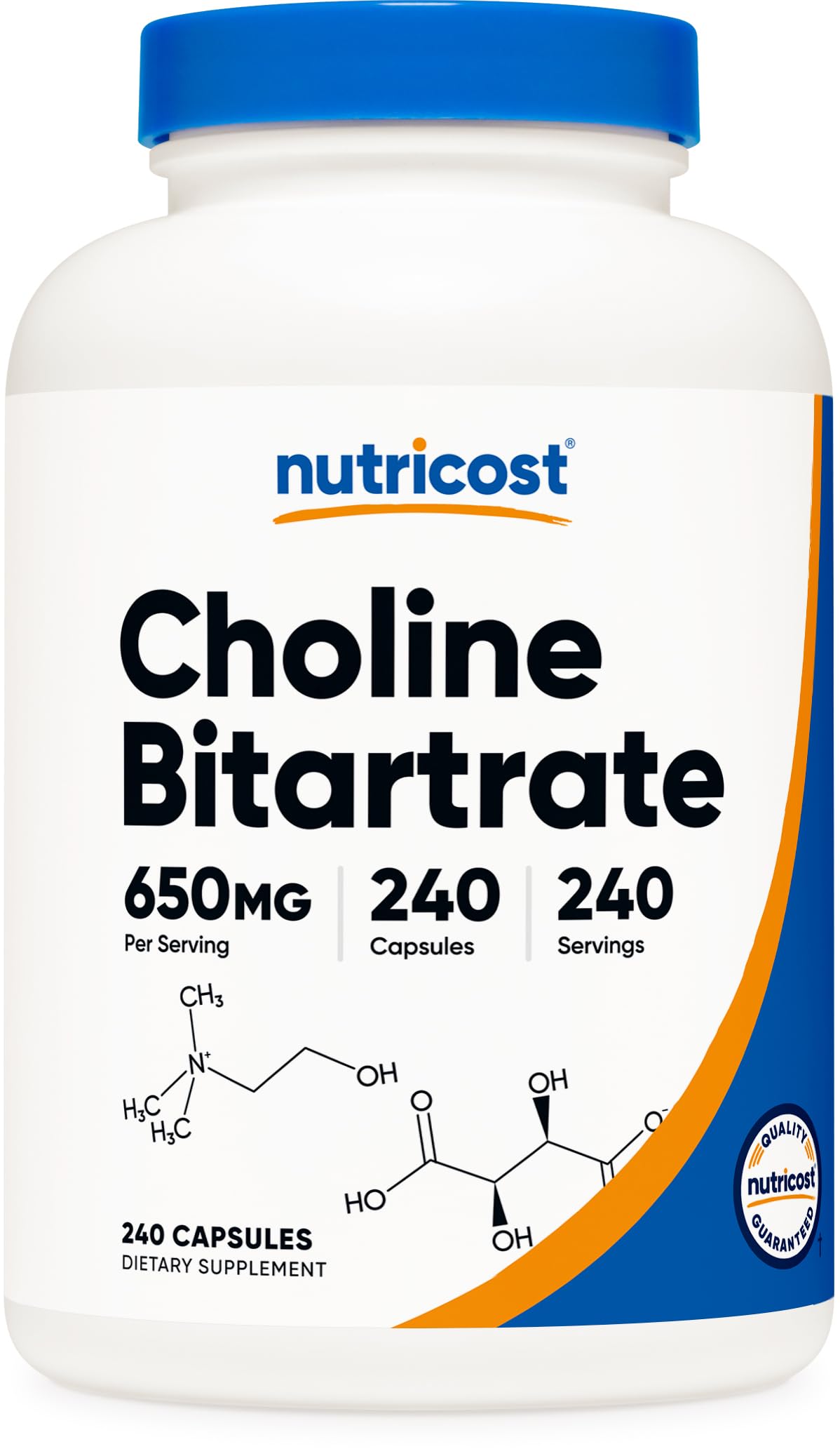 Nutricost Choline Bitartrate 650mg - 240 Vegetarian Capsules | Non-GMO, Gluten-Free Brain Support