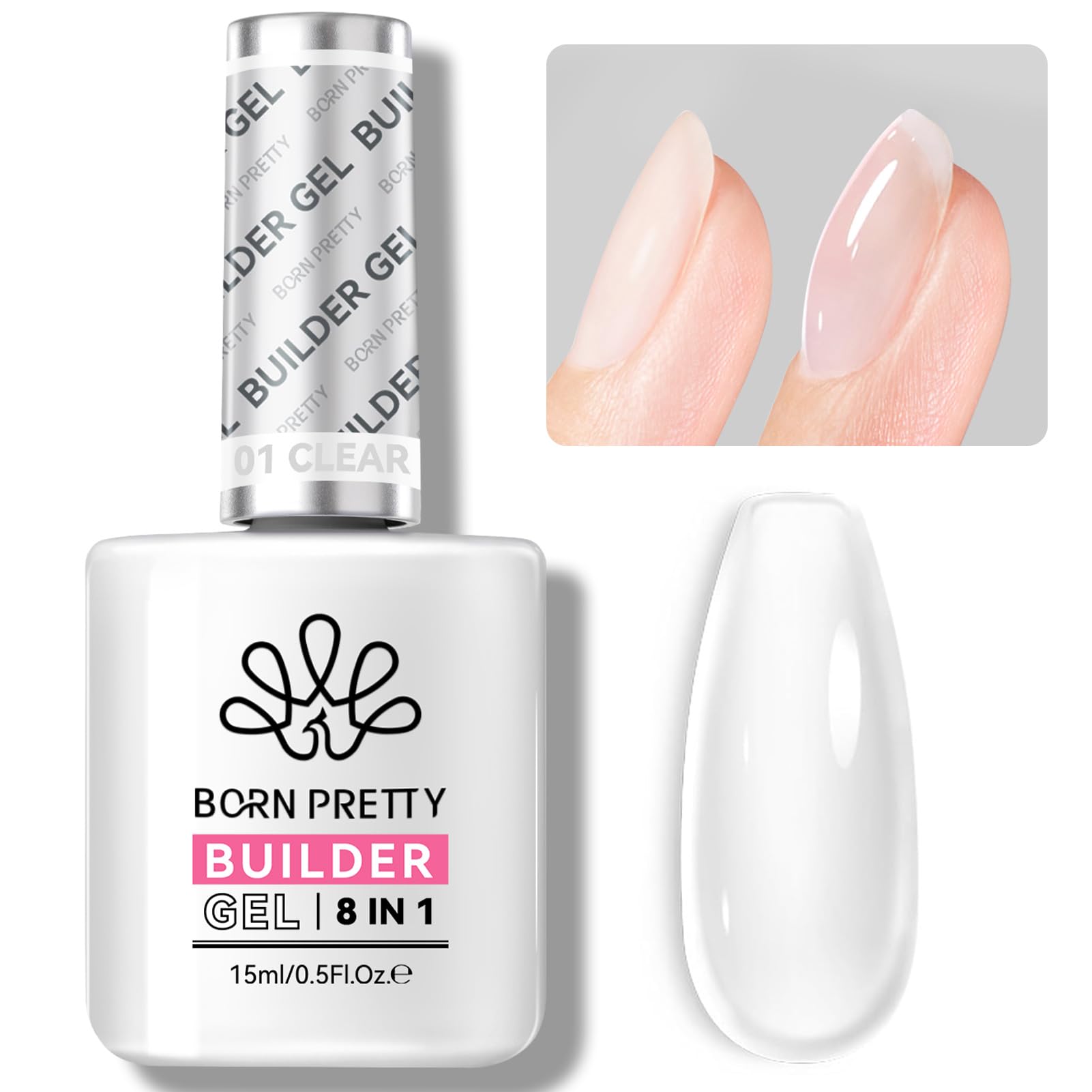 BORN PRETTY 8-in-1 Clear Builder Gel for Nails - 15ml Bottle