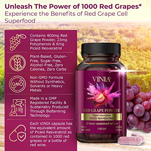 VINIA Blood Flow Superfood - Sustained Release Piceid Resveratrol from Red Grapes