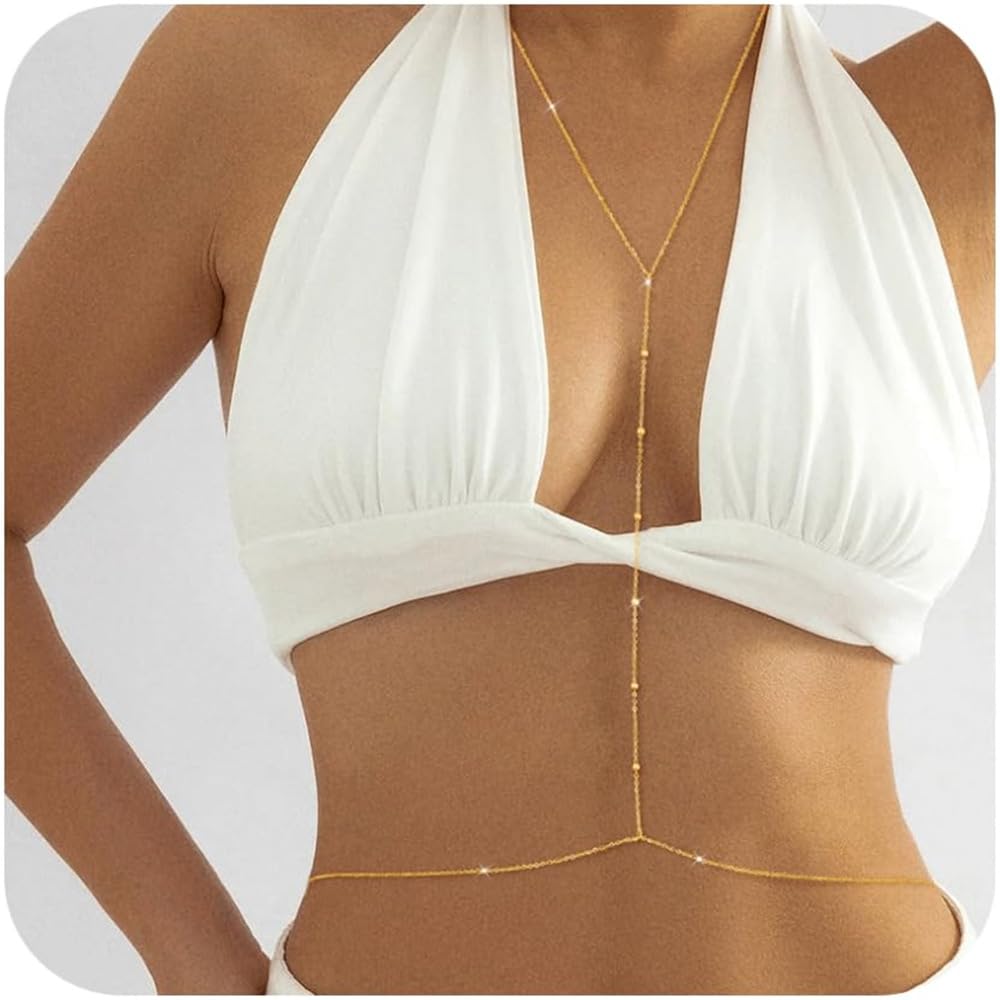 18K Gold Plated Adjustable Beaded Waist Belly Hip Chain for Women