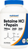 Nutricost Betaine HCl & Pepsin 790mg - 240 Capsules - Digestive Support