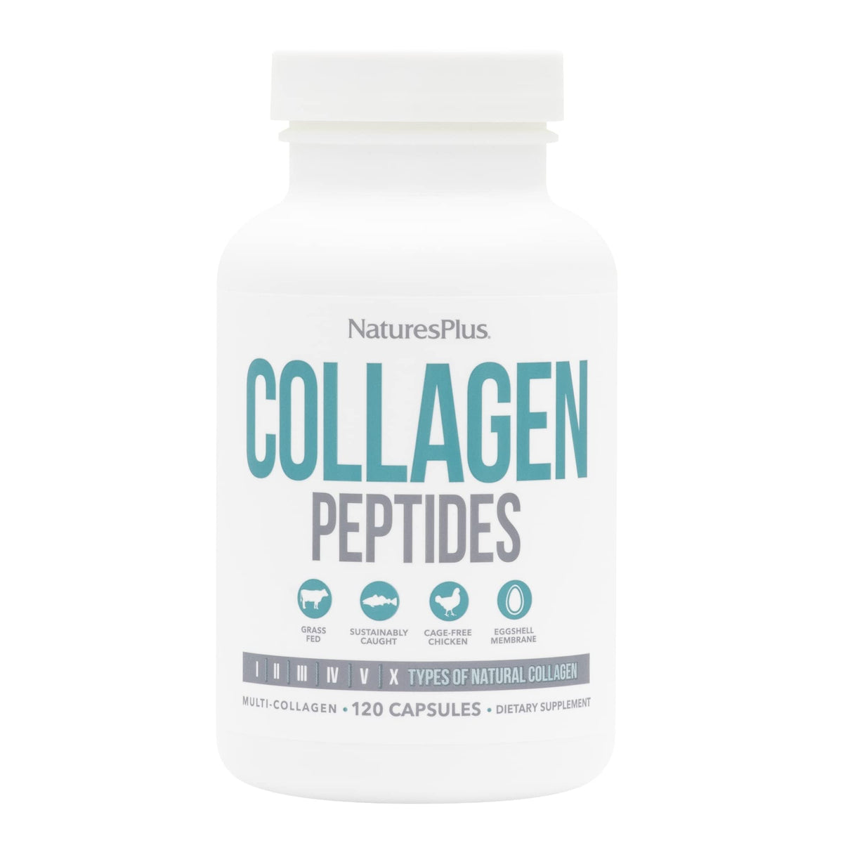 NaturesPlus Collagen Peptides - Comprehensive Multi-Sourced Formula, 120 Capsules