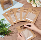 GMQG Brown Kraft Stand Up Gift Bags with Window & Bow - 12 Pack