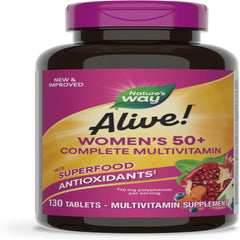 Nature's Way Alive! Women's 50+ Complete Multivitamin, Supports Healthy Heart, Brain, Bones*, Superfood Antioxidants**, B-Vitamins, Gluten Free, 130 Tablets (Packaging May Vary)