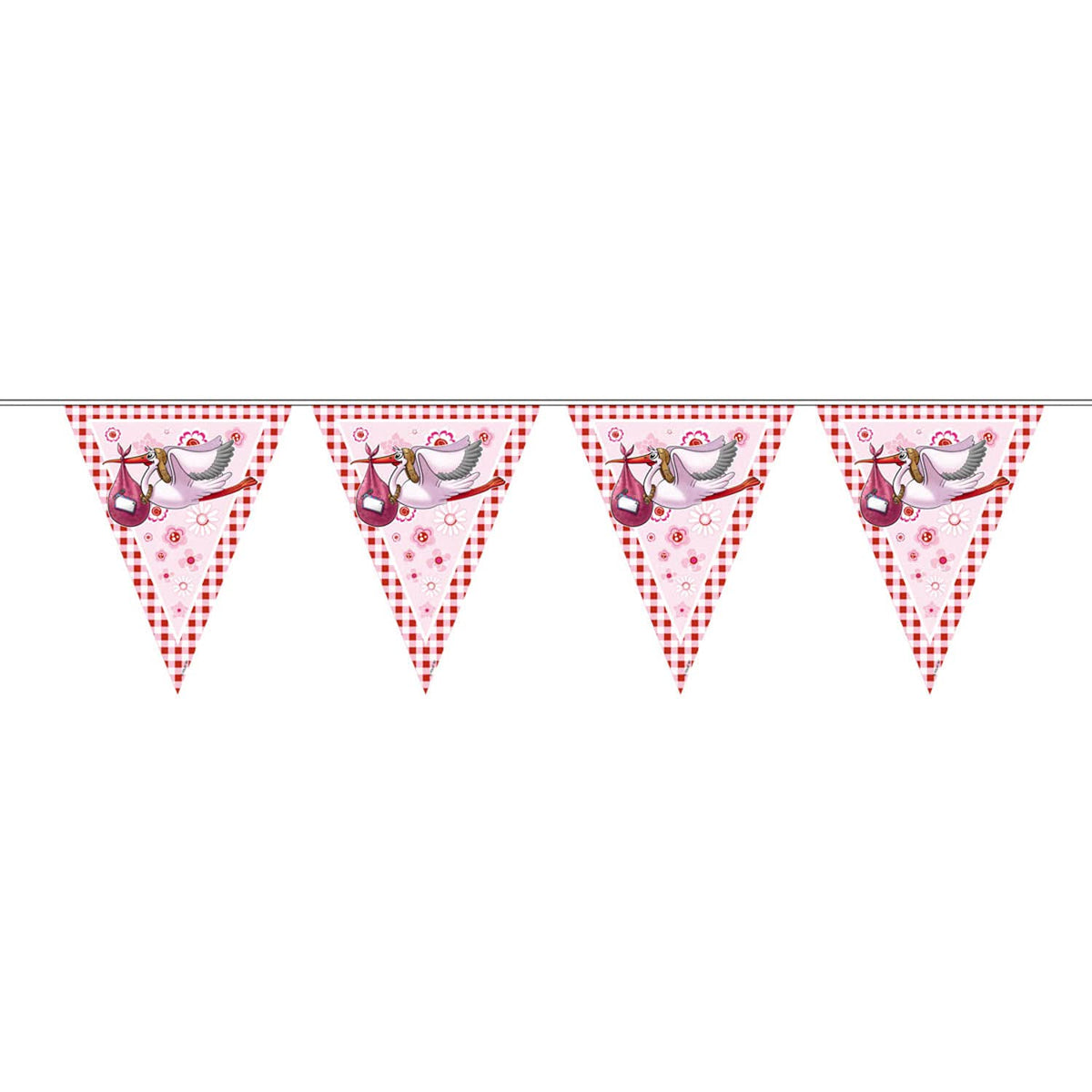 Folat Pink Stork "Birth Girl" Bunting Garland - 10m Baby Shower Decoration