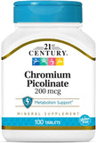 21st Century Chromium Picolinate 200mcg - 100 Tablets - Blood Sugar Metabolism Support