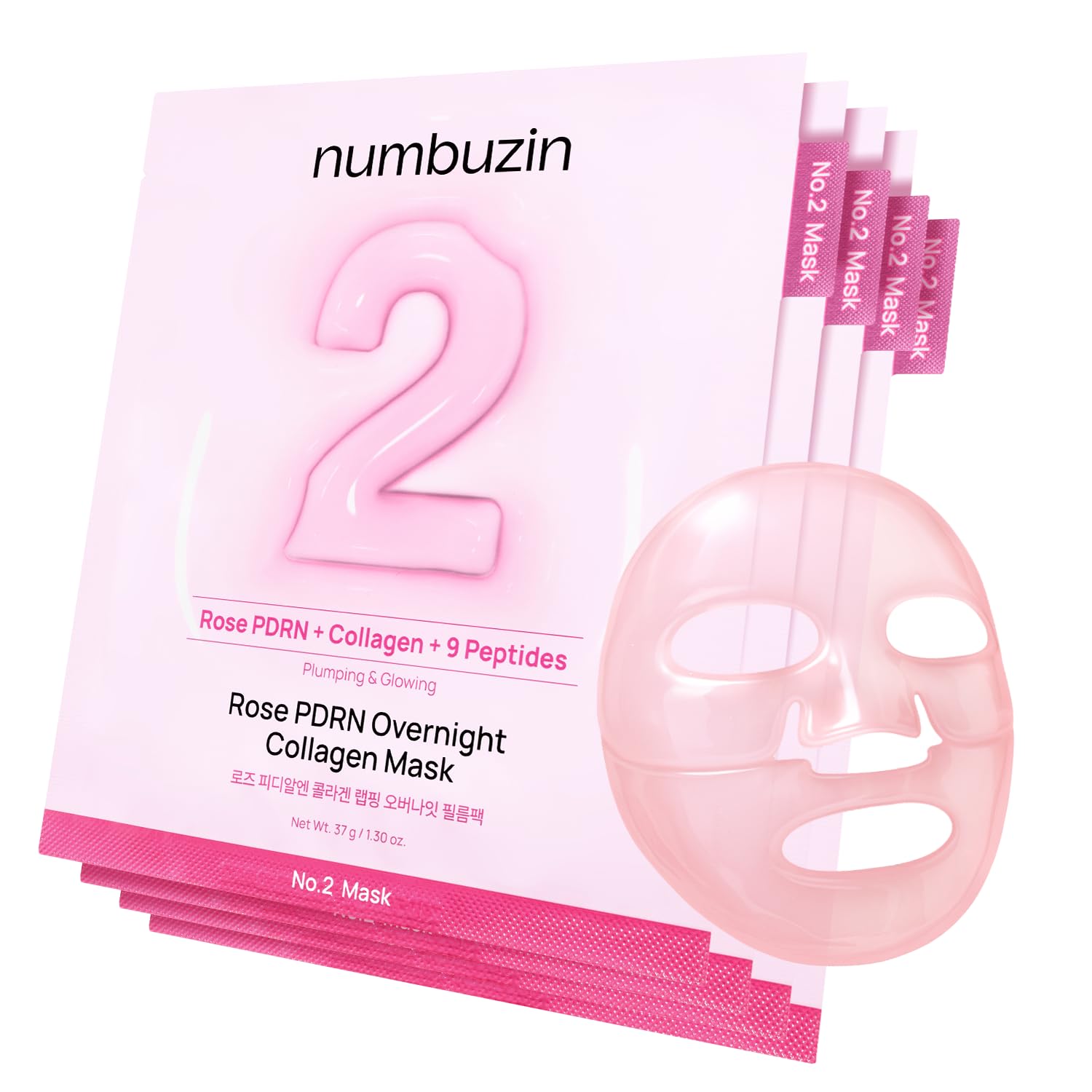 numbuzin No.2 Rose PDRN Overnight Collagen Face Mask – Firming & Hydrating Korean Mask for Elasticity & Minimized Pores (Pack of 4)