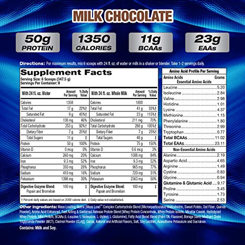 MHP Up Your Mass XXXL 1350 Mass Gainer - Milk Chocolate Flavor, 6lb Tub for Rapid Muscle Gain