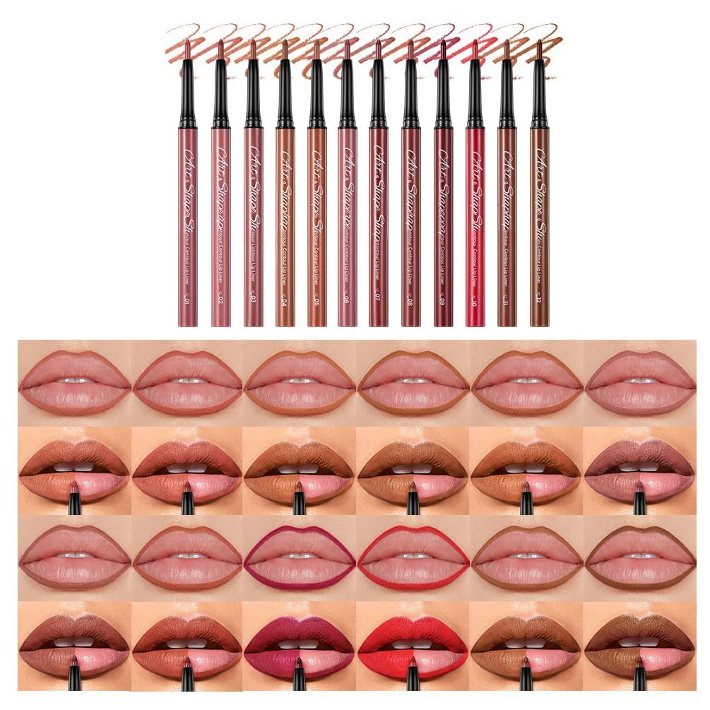 12 Colors Matte Velvet Lip Liner Set - Long Lasting Waterproof Lipstick Pencil