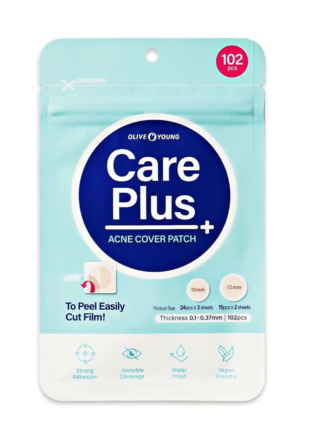 OLIVE YOUNG Care Plus Spot Patch - Hydrocolloid Acne Pimple Patch for Face & Blemishes (102 Count)
