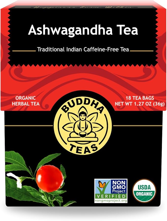 Buddha Teas Organic Ashwagandha Herbal Tea - 18 Tea Bags (1.27 oz / 36 g)