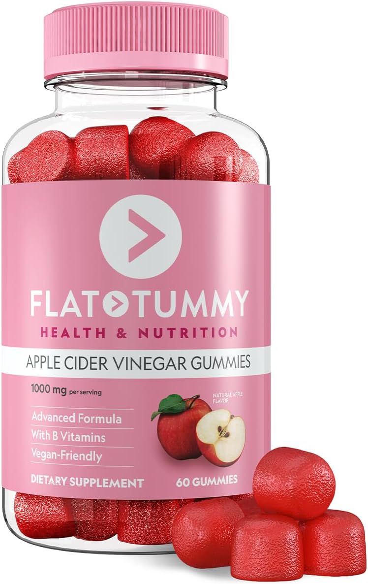 Flat Tummy apple cider vinegar gummies: Vegan, non-GMO gummies for gut health and weight management.