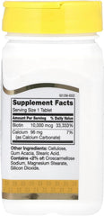 21st Century Biotin Tablets, 10,000 mcg, Unflavored 120 Count