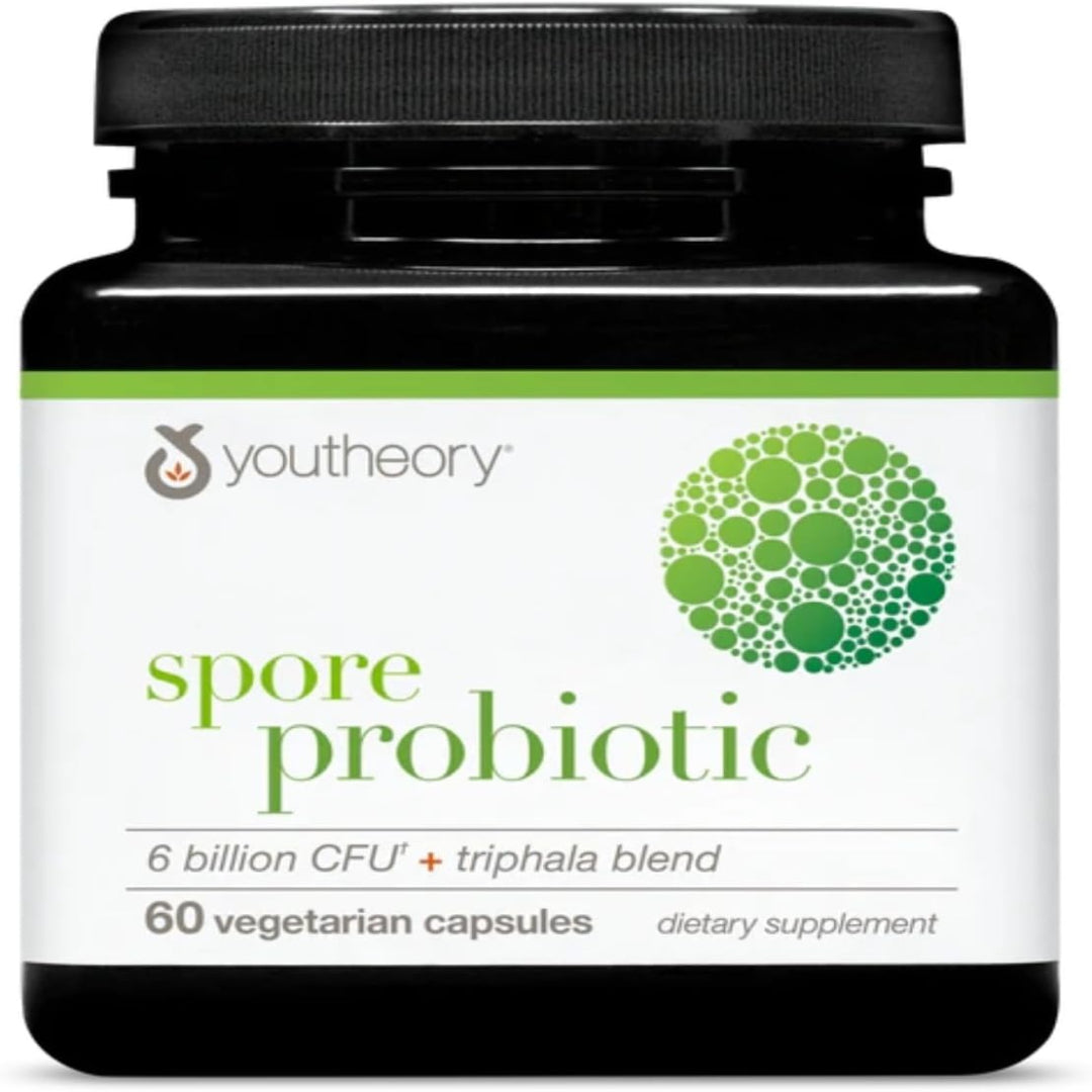 Youtheory Spore Probiotic - 6 Billion CFU - Probiotic Digestive Supplement* - Resists Stomach Acid Breakdown* - Dairy, Gluten & Soy Free - 60 Vegetarian Capsules
