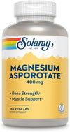 Solaray Magnesium Aspartate 400mg - 180 Vegan Capsules for Muscle & Nerve Support