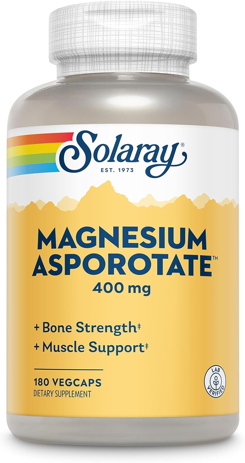 Solaray Magnesium Aspartate 400mg - 180 Vegan Capsules for Muscle & Nerve Support