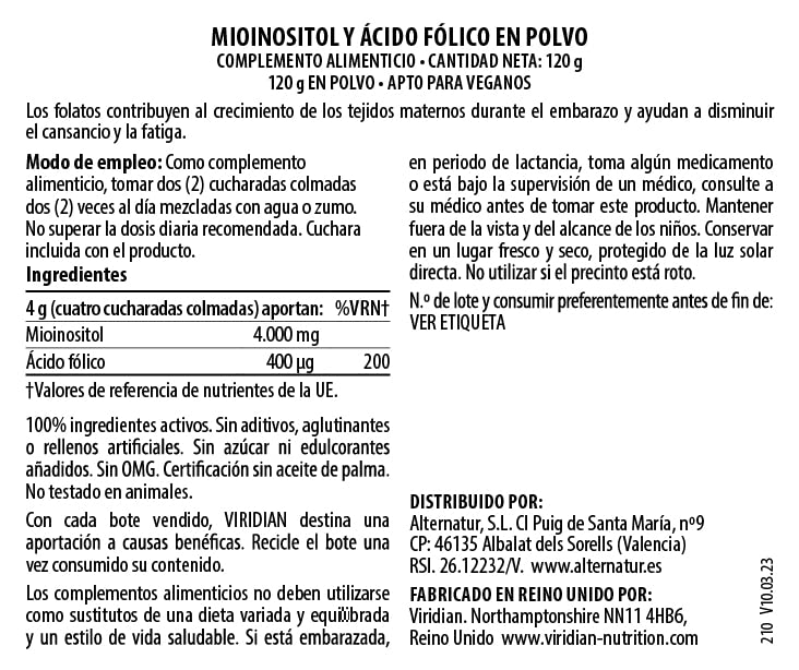 Viridian Myo-Inositol & Folic Acid Powder 120g - Hormonal & Reproductive Support