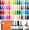 Modelones 32-Piece Gel Nail Polish Kit - 28 Rainbow Colors with Glossy & Matte Top Coats