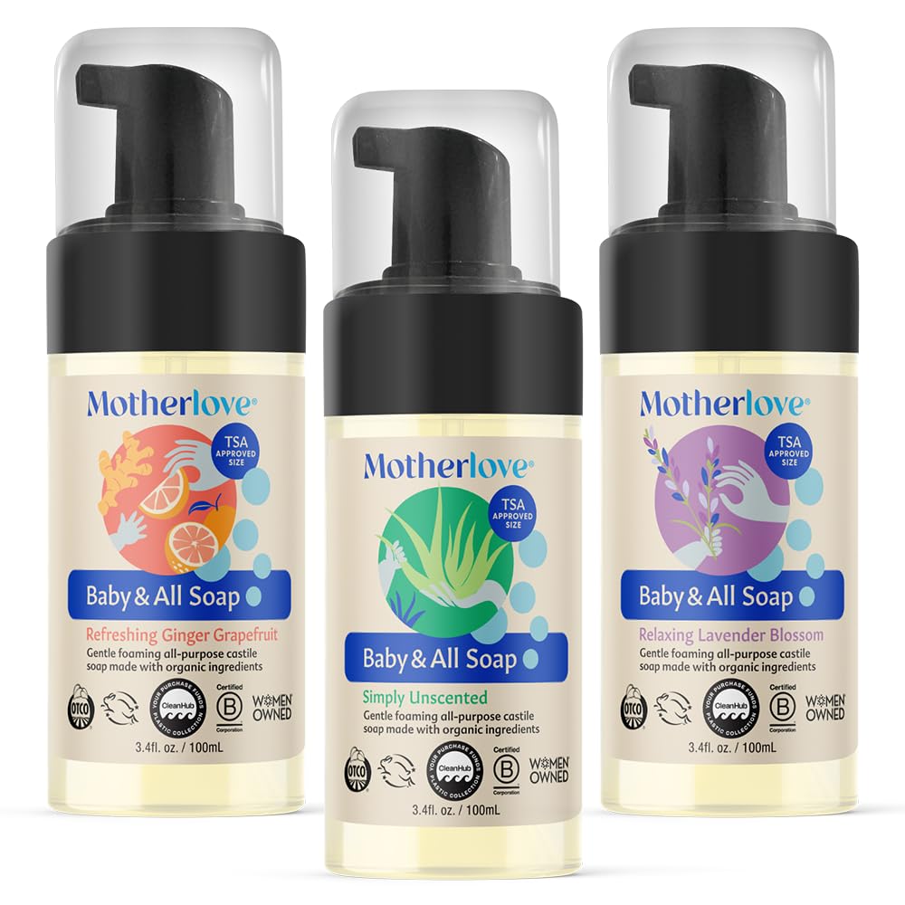 Motherlove Baby & All Castile Soap Variety Pack - Organic & Gentle Foaming (3.4 oz Travel Size)