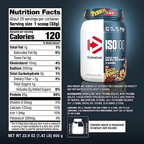 Dymatize ISO100 Hydrolyzed Whey Protein Isolate - 25g Protein, Cocoa Pebbles, 20 Servings