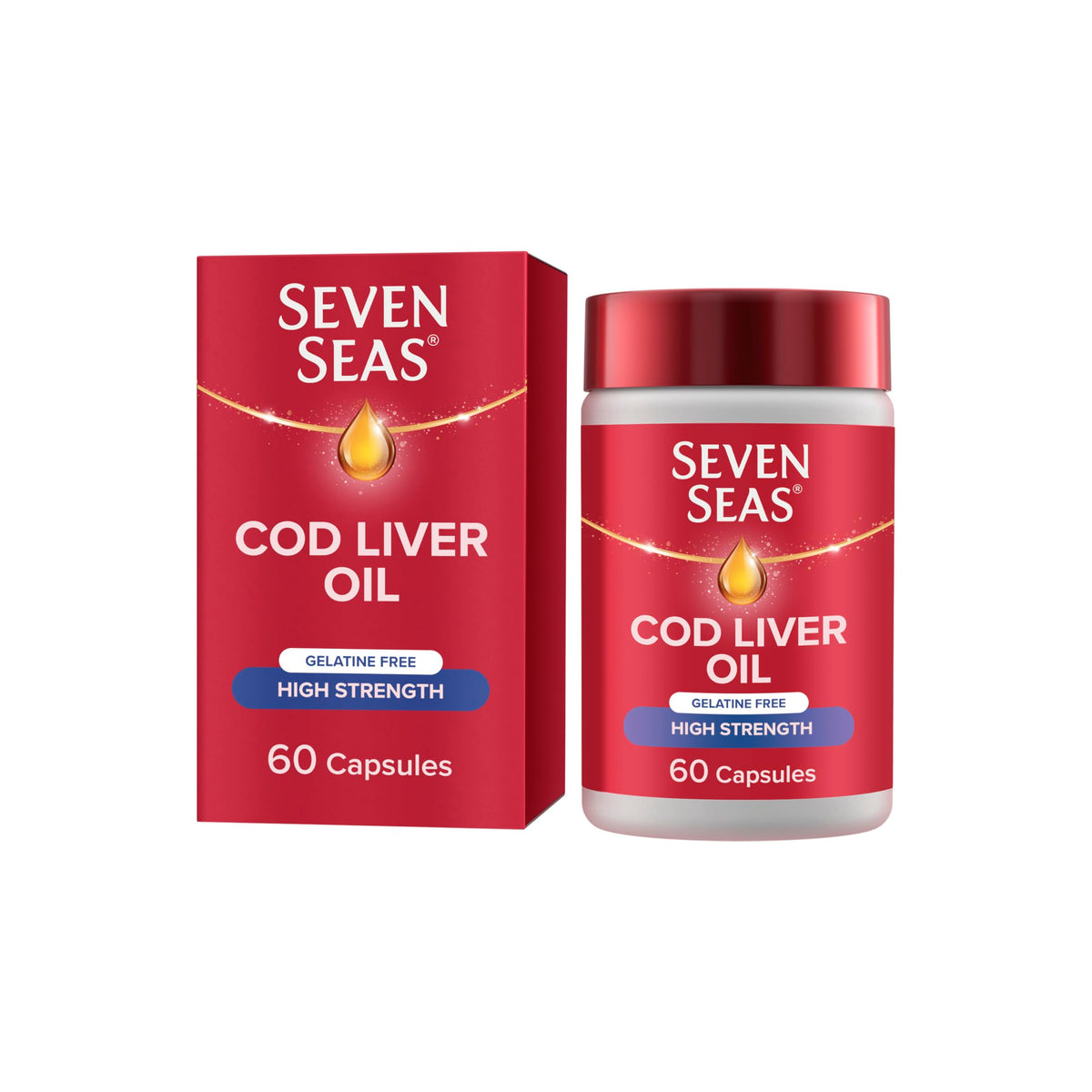 Seven Seas Omega-3 Fish Oil Plus Cod Liver Oil with Vitamin D - 60 High-Strength Capsules