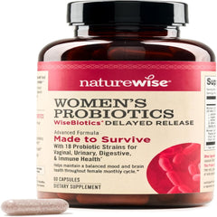 NatureWise Probiotics for Women - With Prebiotics and Cranberry - Vaginal, PH Balance, Device Support - 18 سلالة فريدة، 20 مليار وحدة تشكيل مستعمرة - 60 كبسولة [إمدادات لمدة شهرين] 