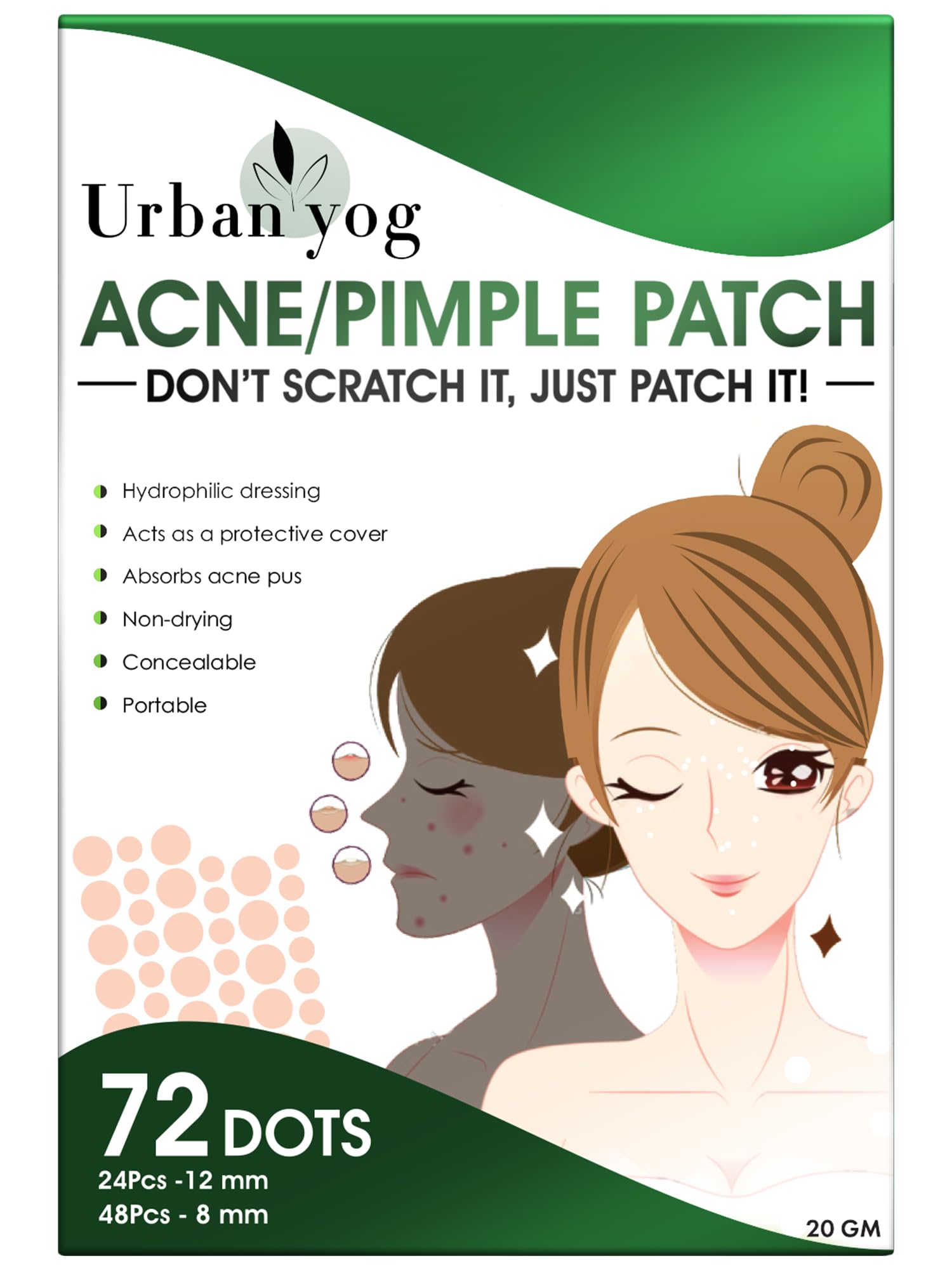 Urban Yog Acne Pimple Patch - 72 Invisible Hydrocolloid Stickers for Overnight Pimple & Acne Absorption