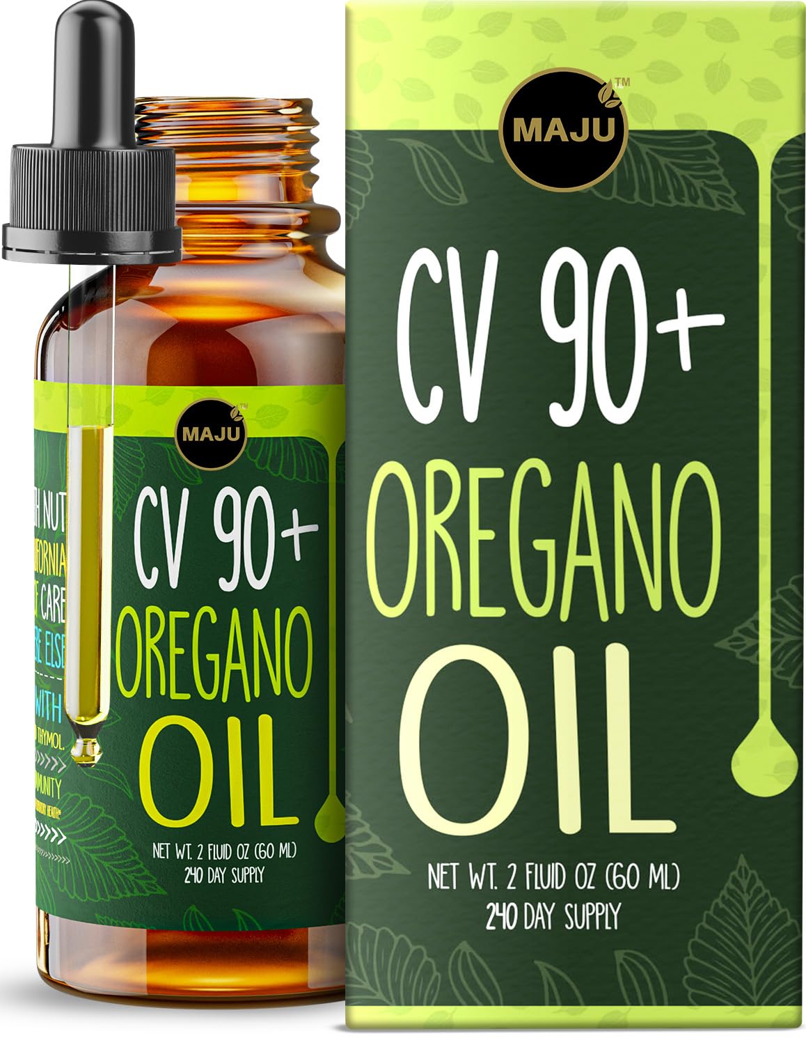 Maju Superfoods Oregano Oil Drops - 90%+ Carvacrol Wild Mediterranean Essential Oil Liquid 2 fl oz - Immune & Seasonal Support Supplement