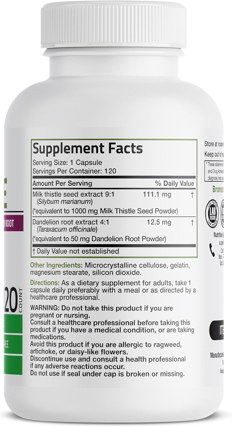 Bronson milk thistle supplement with silimarina and dandelion root for liver support