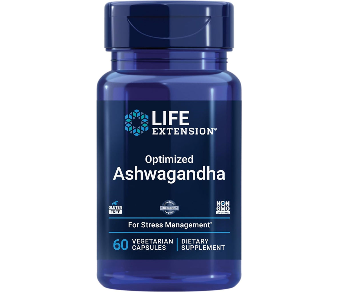 Life Extension Optimized Ashwagandha - Stress management supplement for a healthy stress response, focus, memory, stress relief - vegetarian, gluten-free, non-GMO, 60 capsules