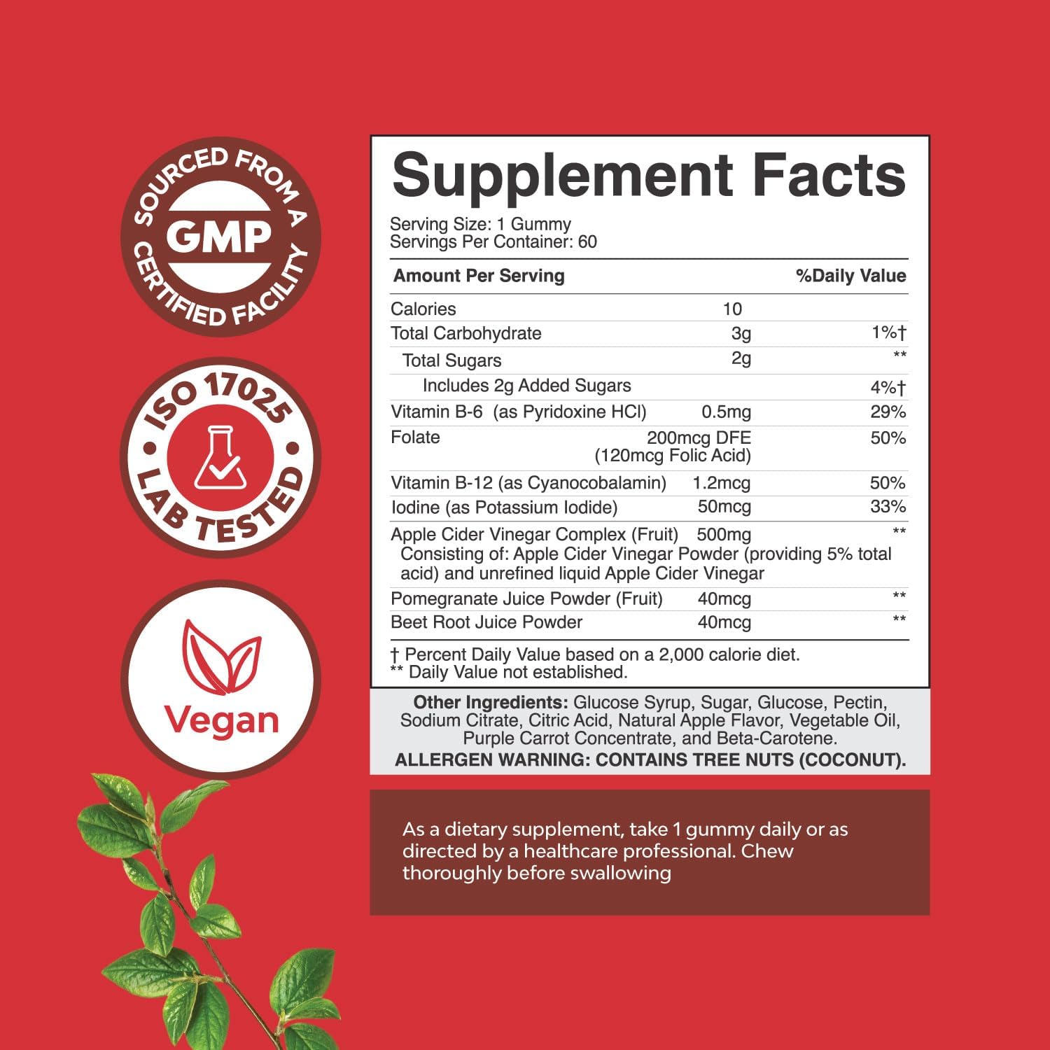 Apple cider vinegar gummies with B12 for metabolism and energy.