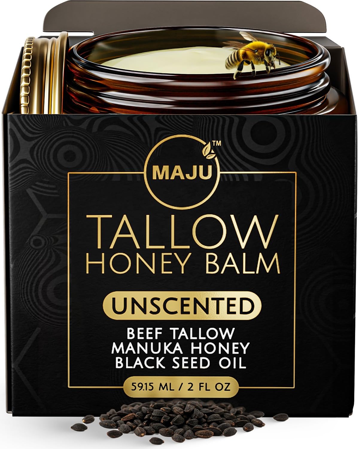 MAJU Beef Tallow Manuka Honey Balm - Unscented Skin Moisturizer with Black Seed Oil