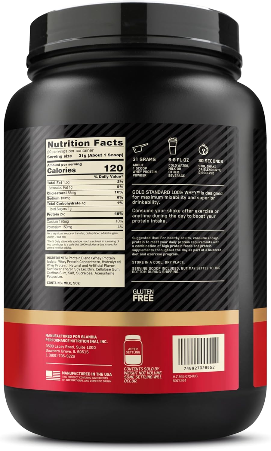 Optimum Nutrition Gold Standard 100% Whey Protein Powder, Vanilla Ice Cream, 2 Pound (Packaging May Vary)