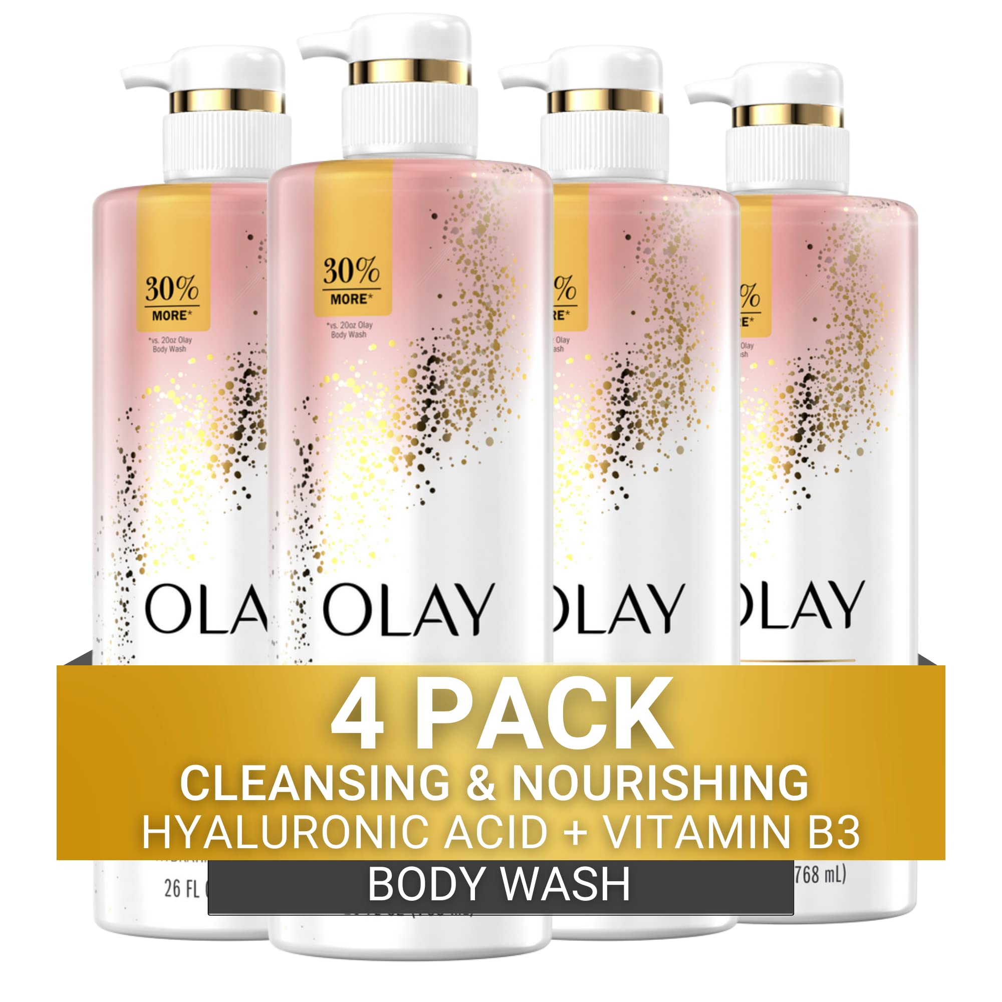 Olay Cleansing & Moisturizing Body Wash with Vitamin B3 & Hyaluronic Acid - 4 Pack (26 fl oz Each)