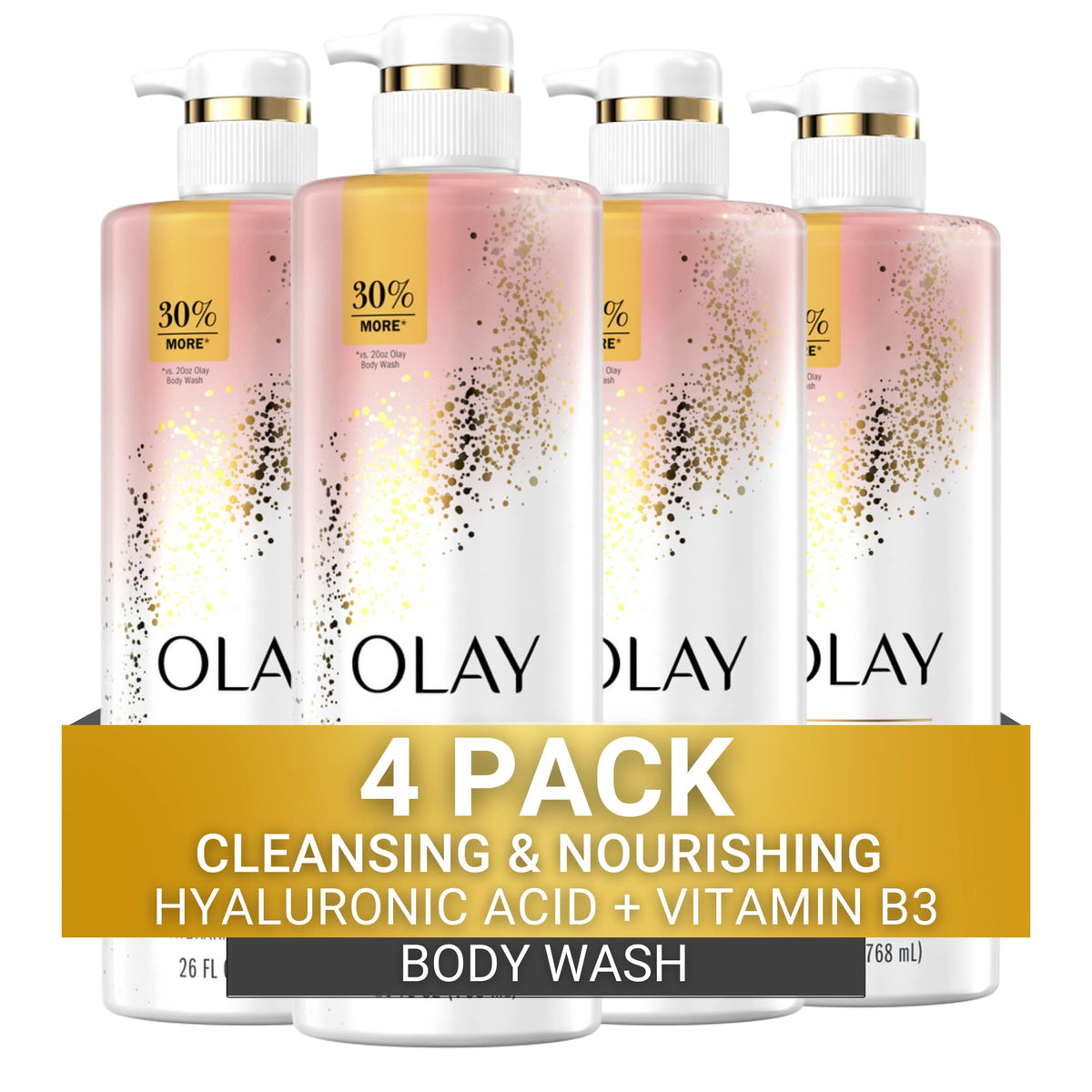 Olay Cleansing & Moisturizing Body Wash with Vitamin B3 & Hyaluronic Acid - 4 Pack (26 fl oz Each)