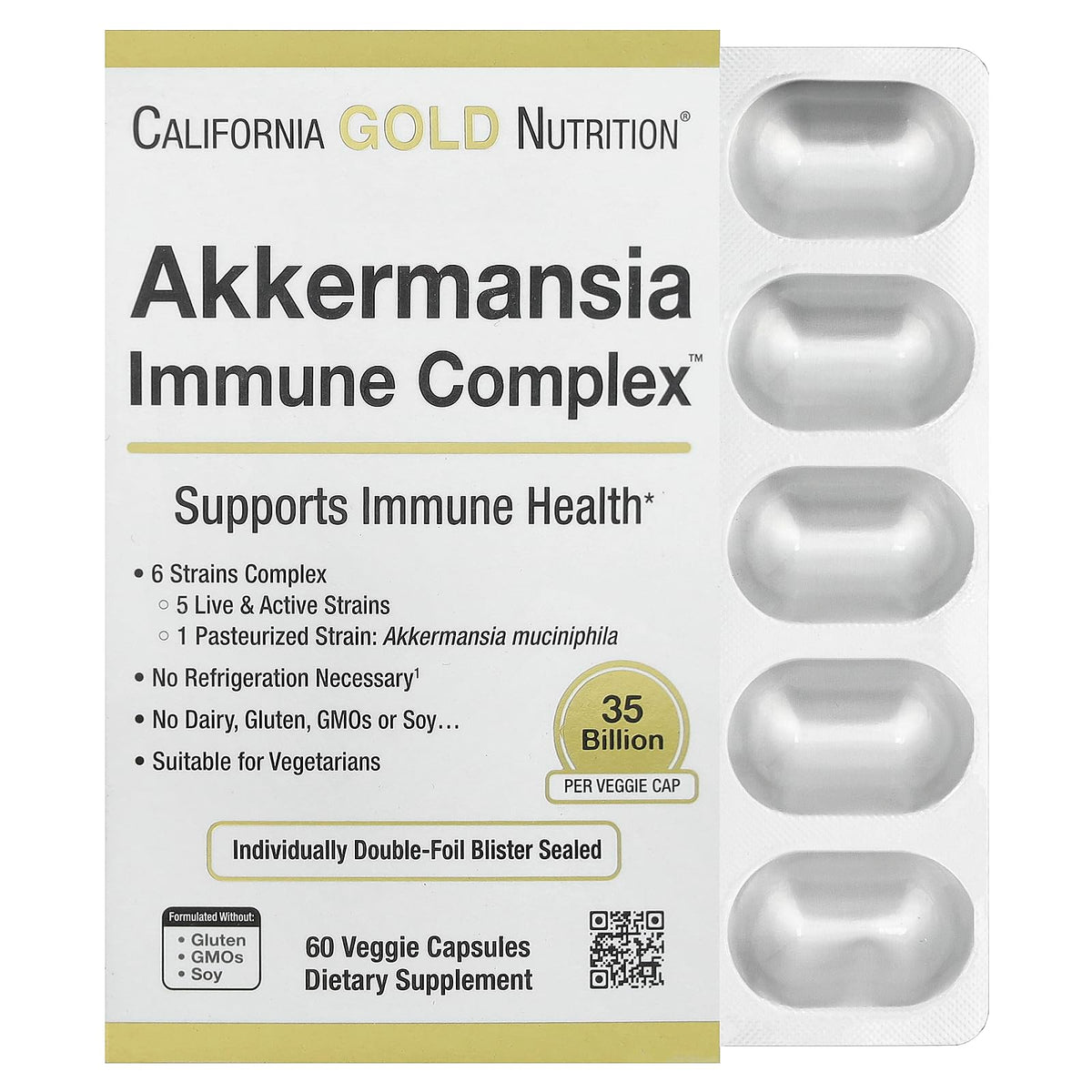 California Gold Nutrition Akkermansia + Probiotics Immune Complex 60 Veggie Capsules